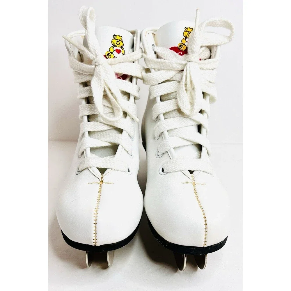 Vintage 1983 Care Bears Ice Skates Kids Size 12J Double Runner Rainbow White